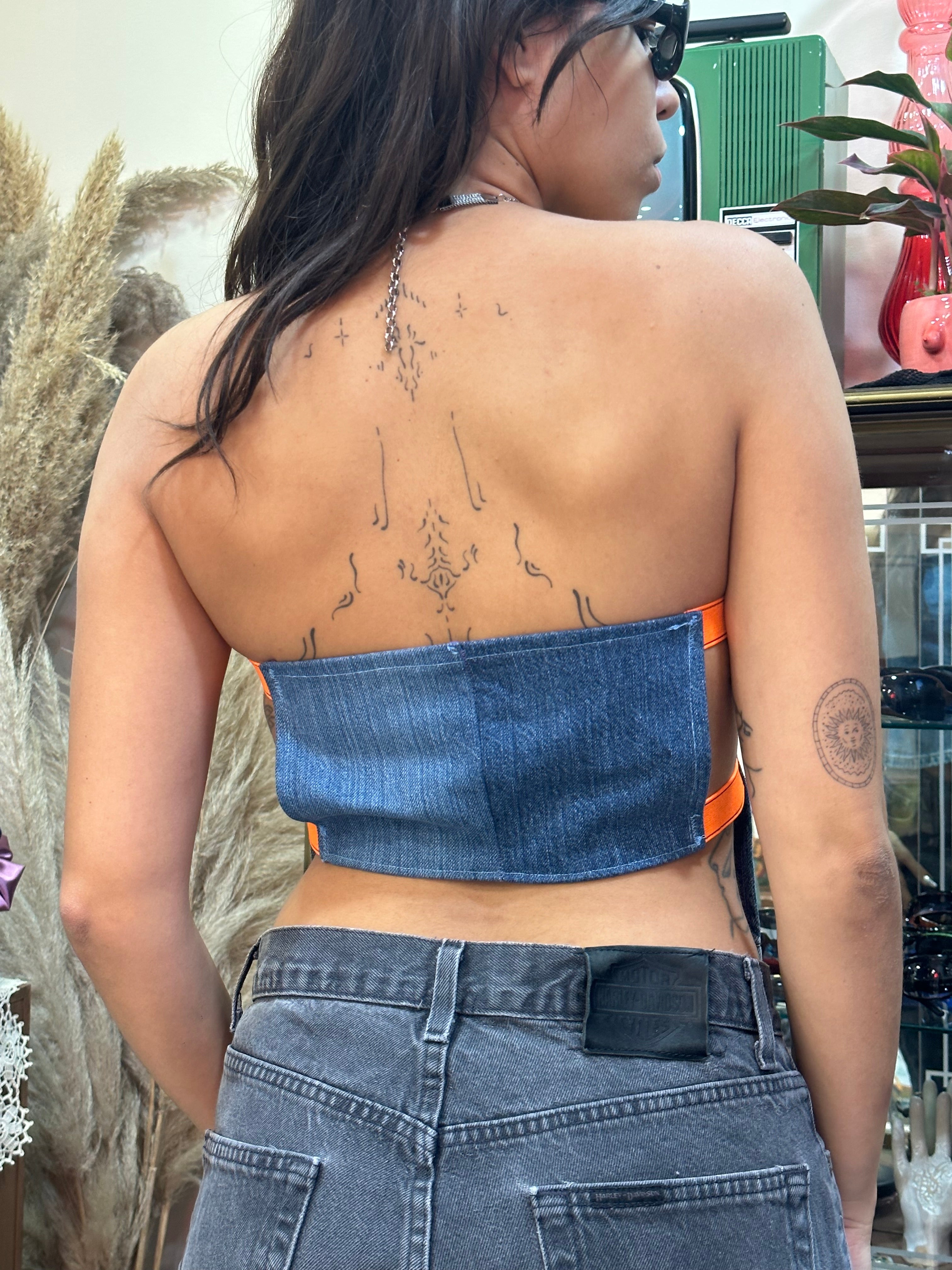 Super hot up cycled denim top