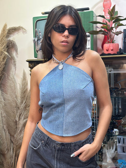 Super hot up cycled denim top