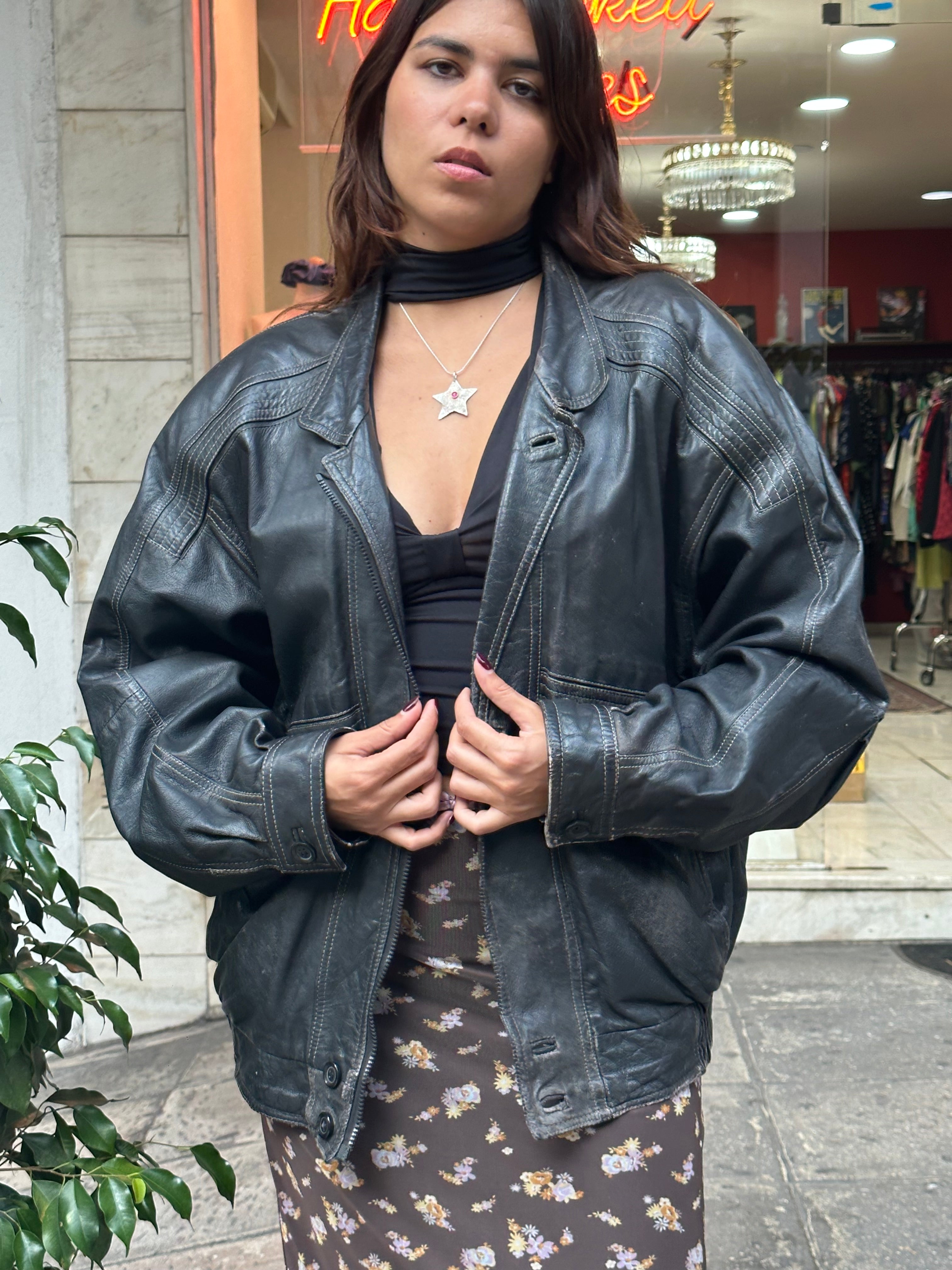 Vintage leather bomber jacket