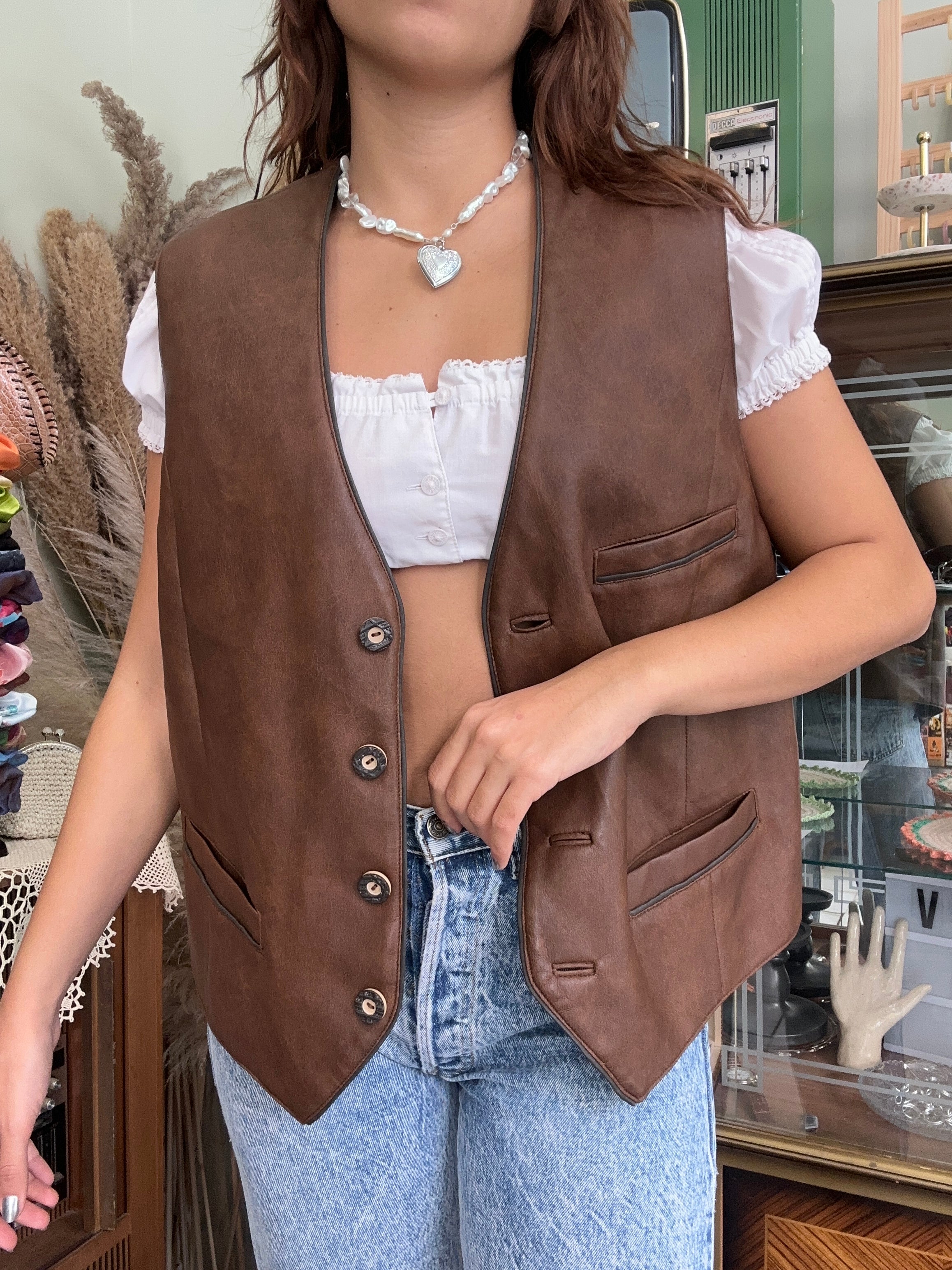 Vintage faux leather brown vest