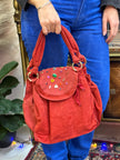 Vintage red suede bag with gem stones