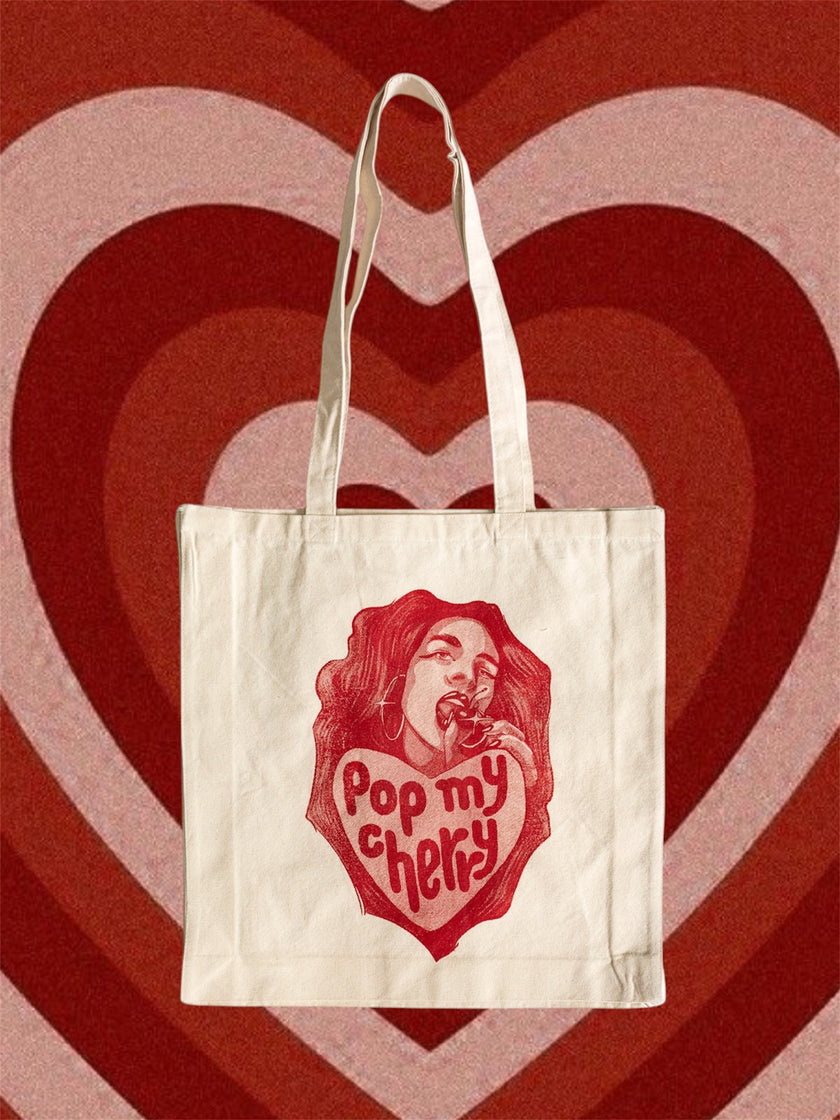 “Pop my cherry” tote bag