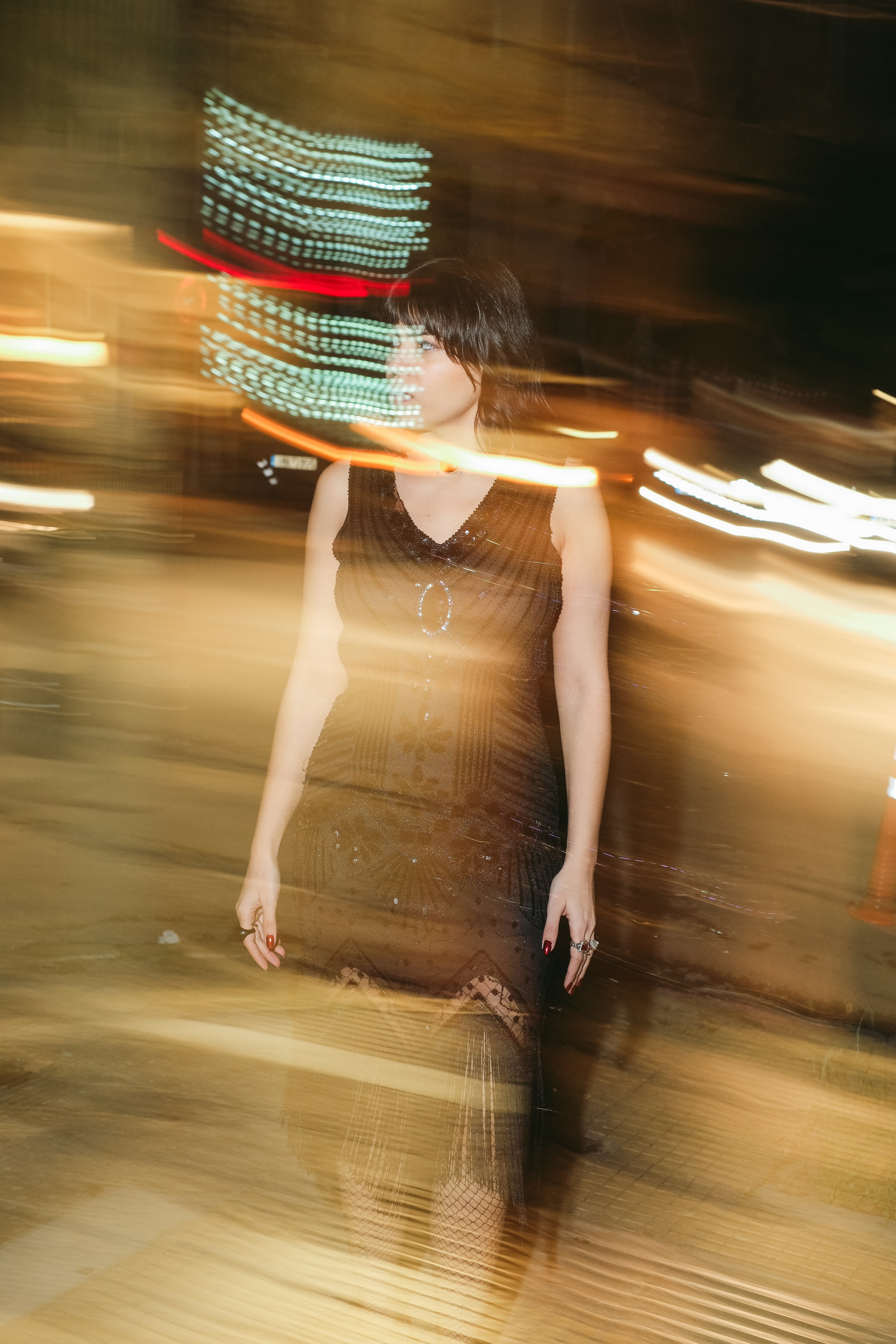 Stunning black beaded & sequin fringe flapper dress (M)