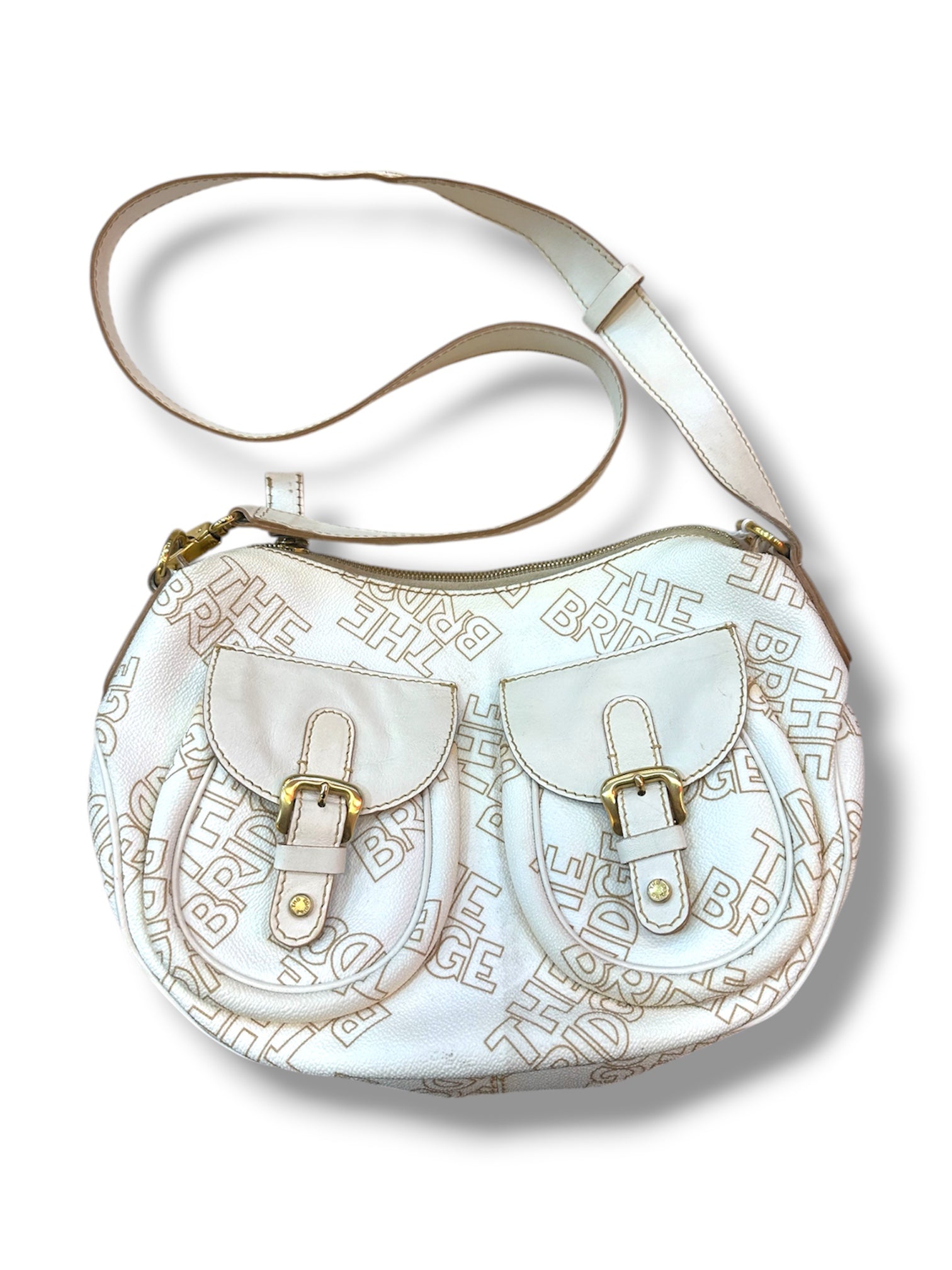 The Bridge White Monogram Shoulder Bag with Dual Front Pockets