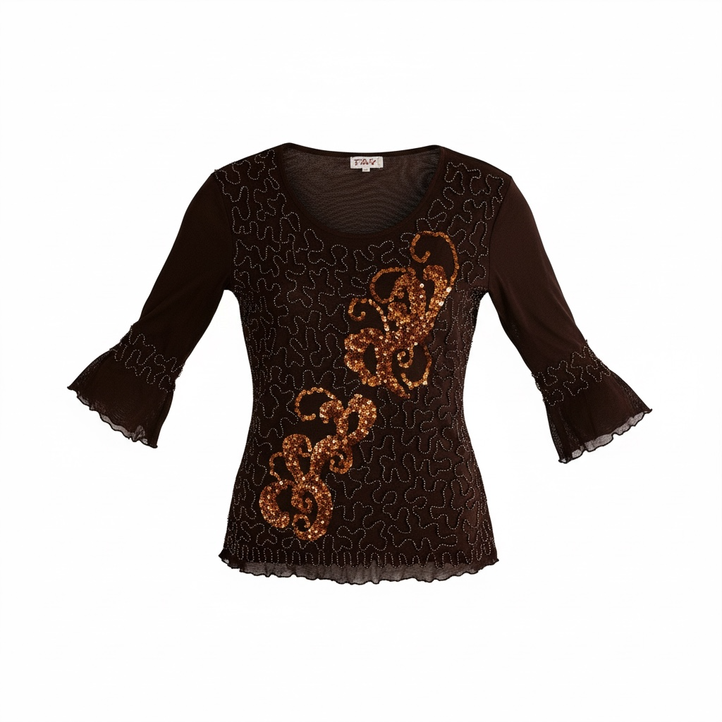 Dark brown top with beaded desings