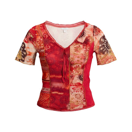 Super cute colorful funky patterned mesh top