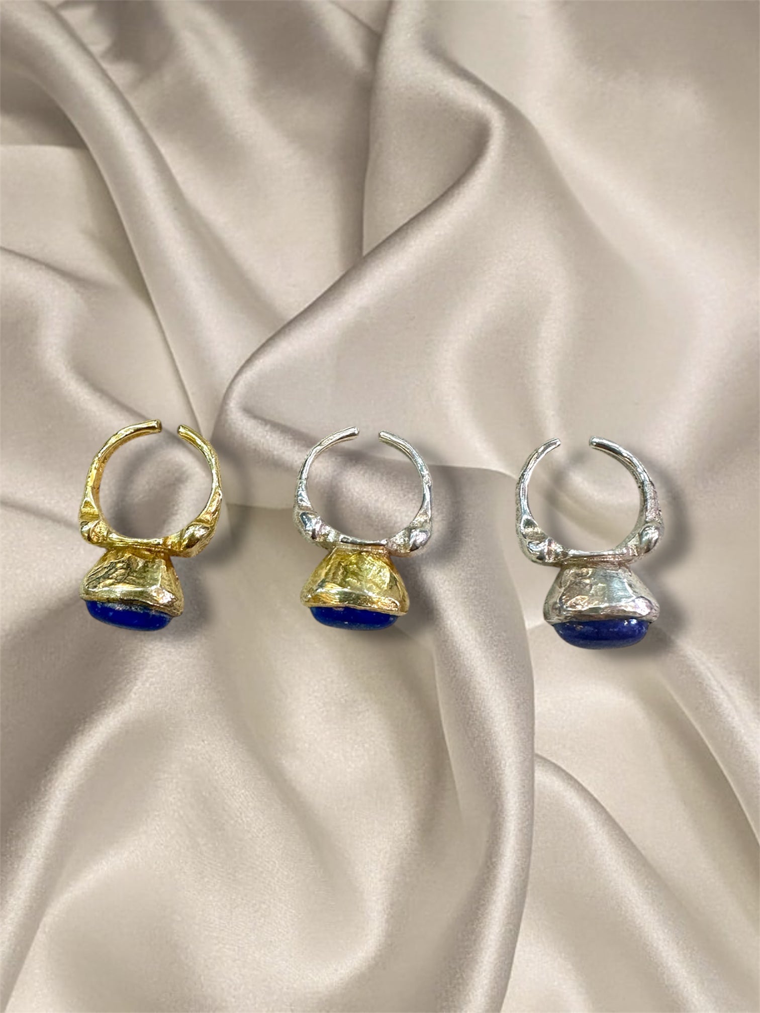 Kimilio Pompei gold plated silver 925 ring with Lapis Lazuli stone (open back - adjustable size)