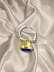Kimilio Pompei gold plated silver 925 ring with Lapis Lazuli stone (open back - adjustable size)