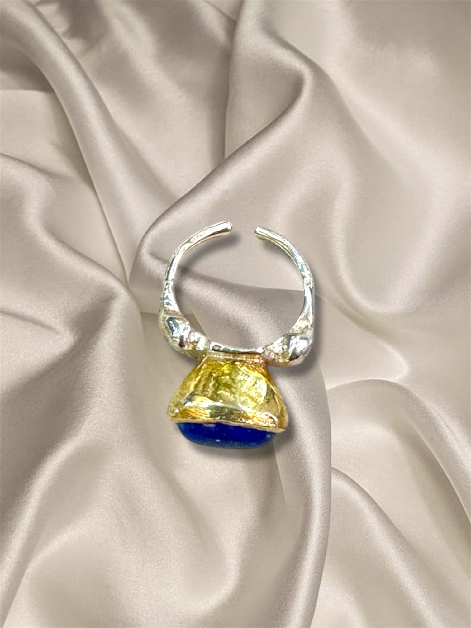 Kimilio Pompei gold plated silver 925 ring with Lapis Lazuli stone (open back - adjustable size)