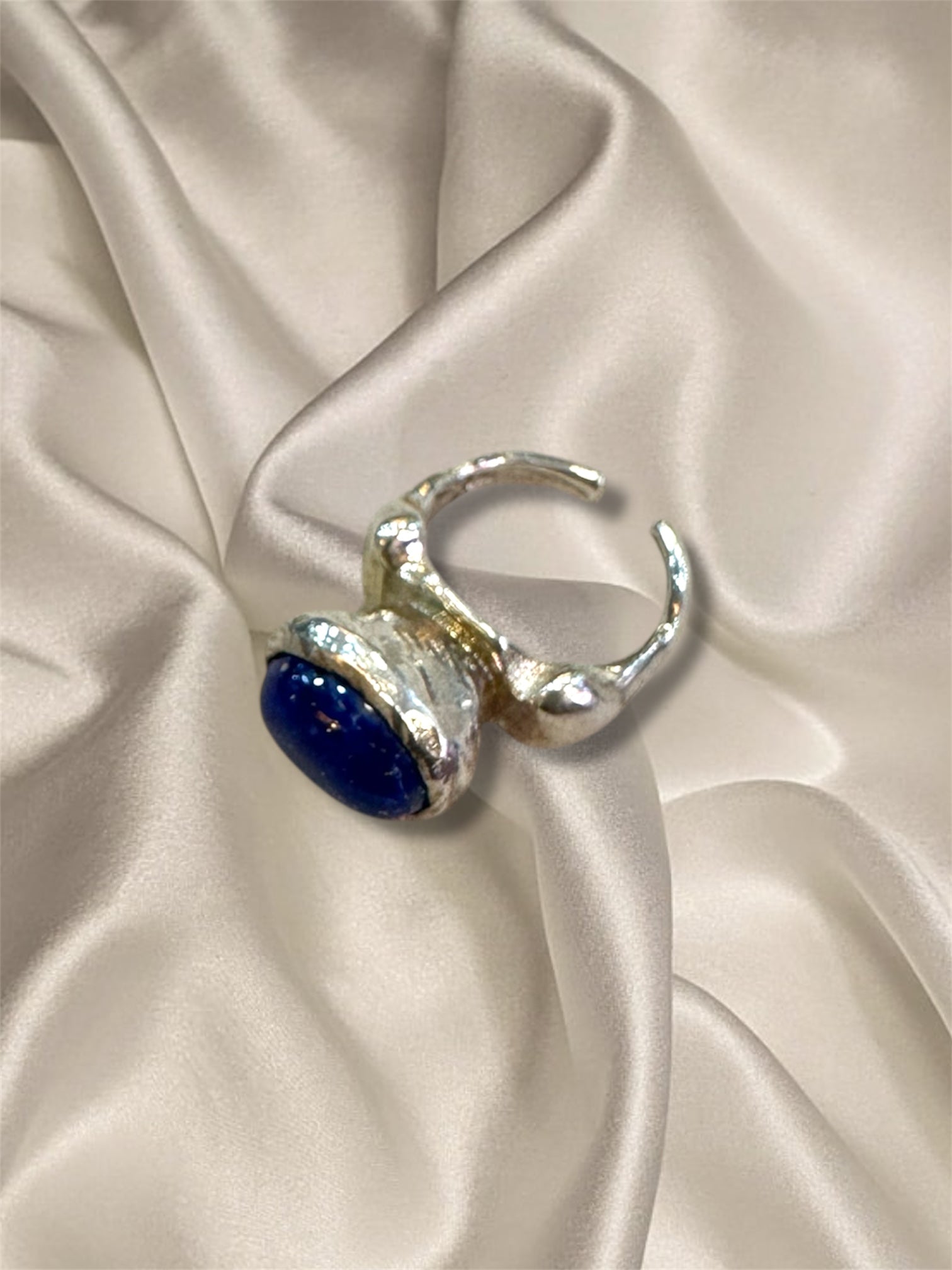 Kimilio Pompei gold plated silver 925 ring with Lapis Lazuli stone (open back - adjustable size)