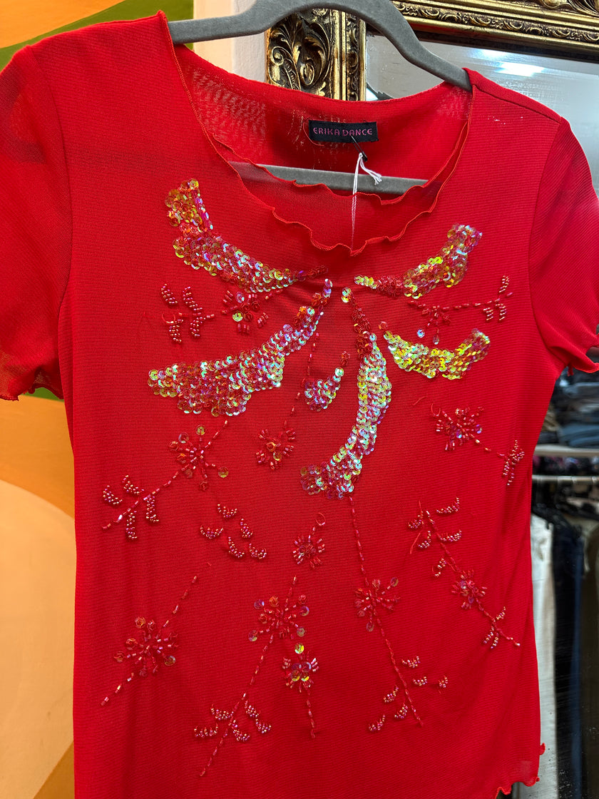 Super cute mesh top with sequins (M)