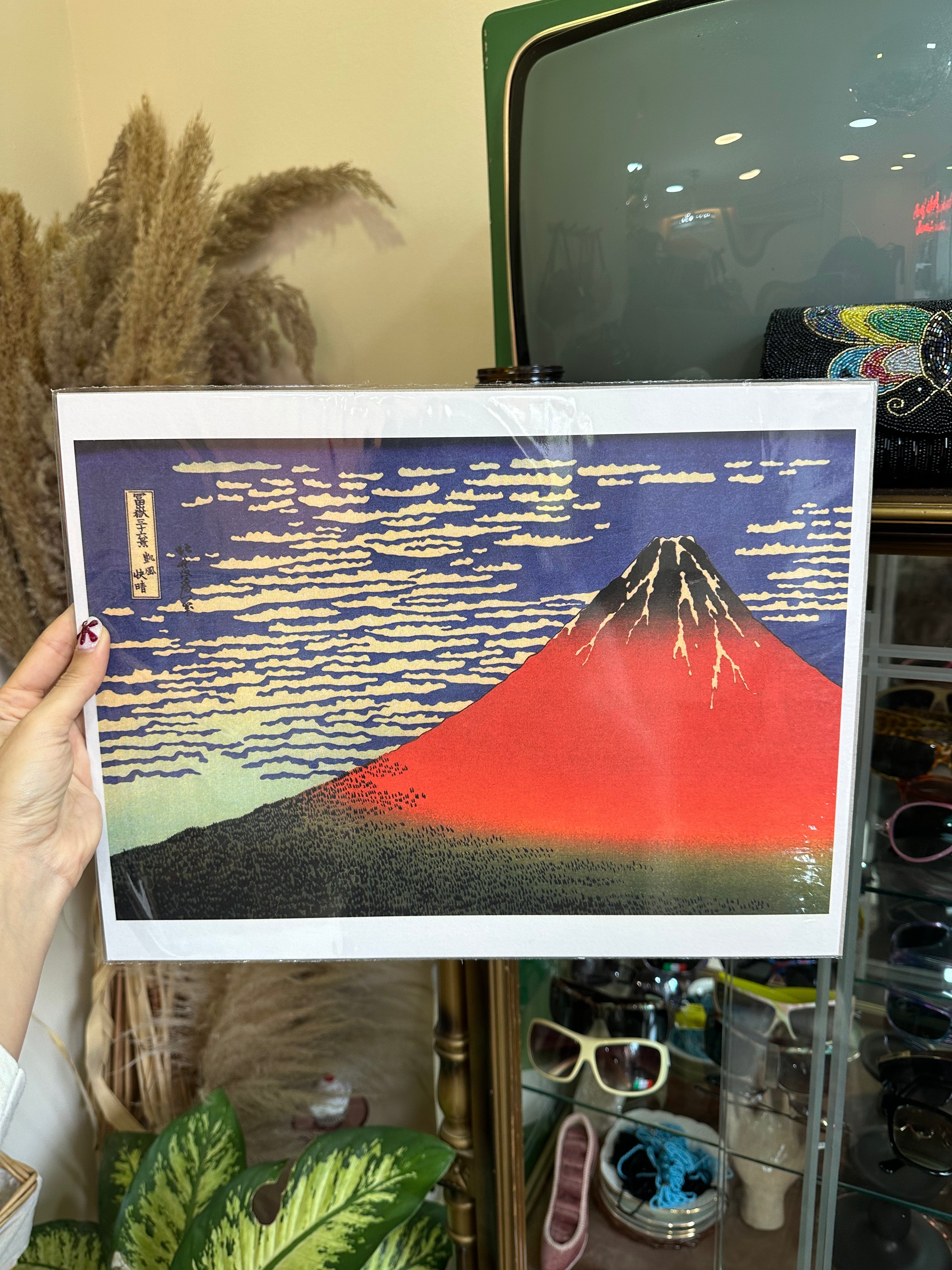 Red Fuji by Hokusai art poster