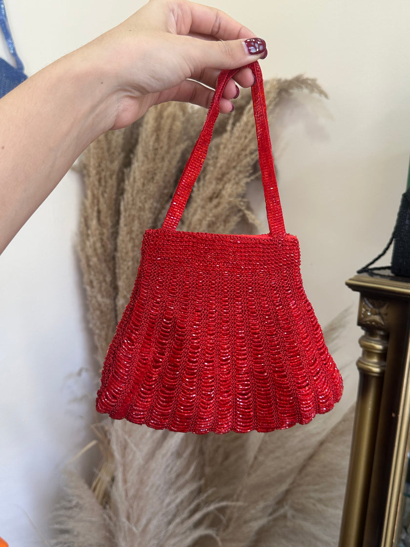 Gorgeous deadstock red shell beaded bag