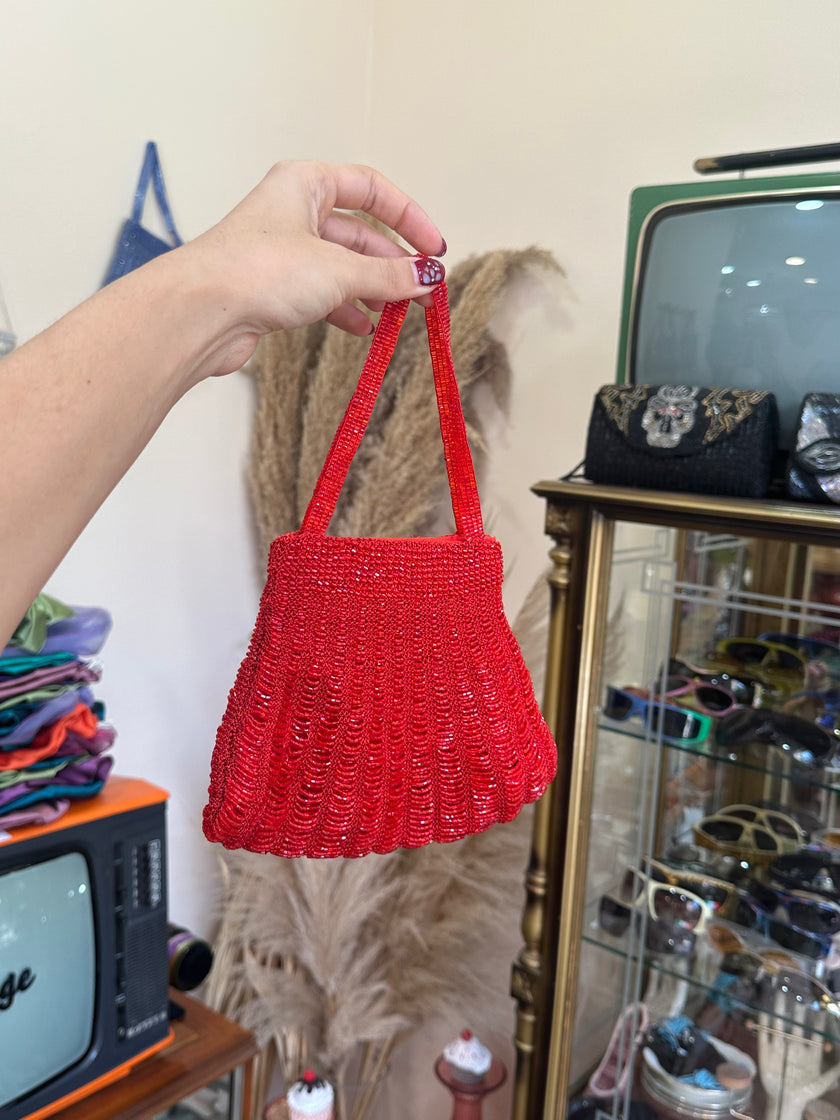 Gorgeous deadstock red shell beaded bag