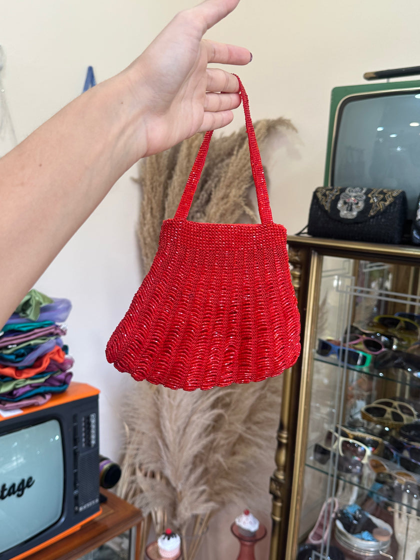 Gorgeous deadstock red shell beaded bag
