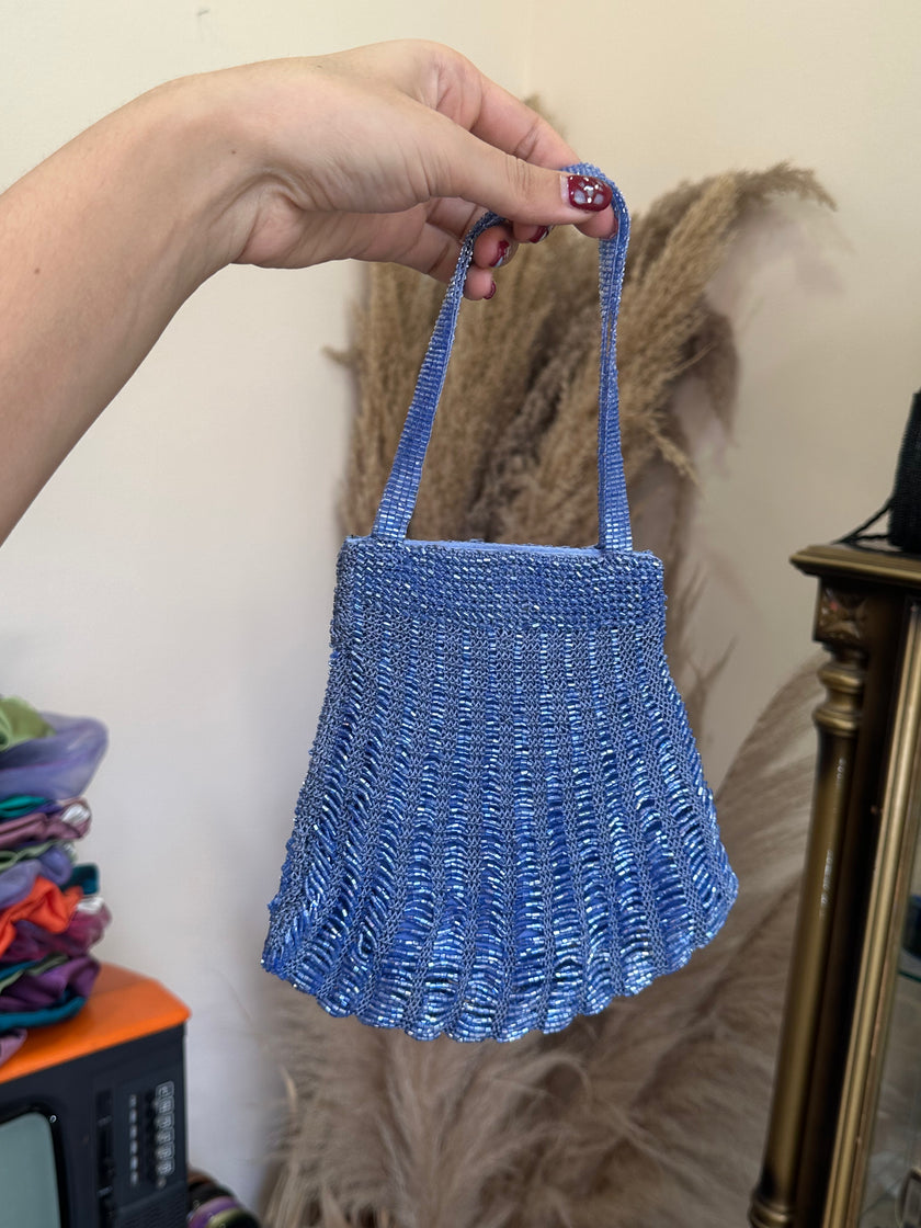 Stunning deadstock blue shell beaded bag