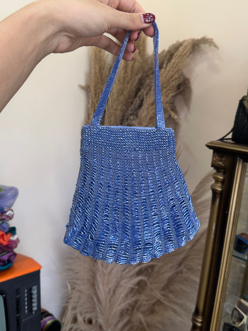 Stunning deadstock blue shell beaded bag