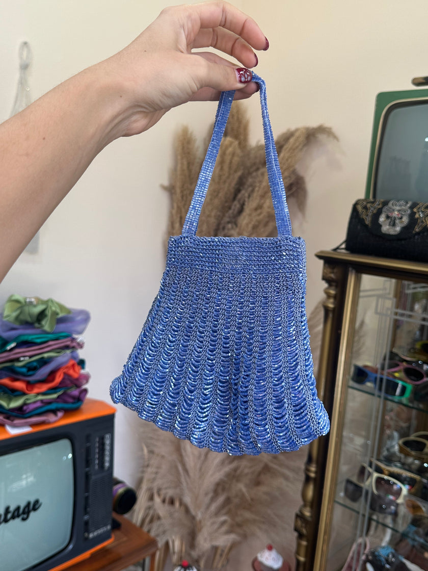 Stunning deadstock blue shell beaded bag