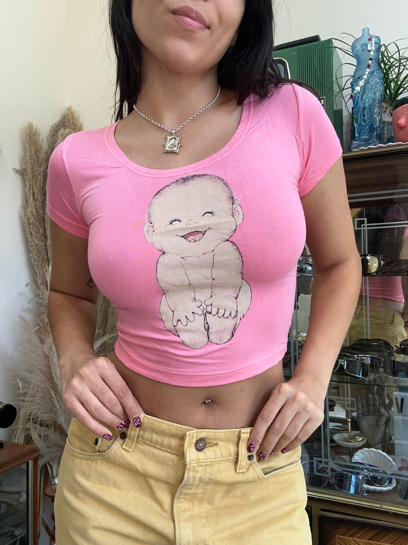 Super cute deadstock graphic baby tee (pink)