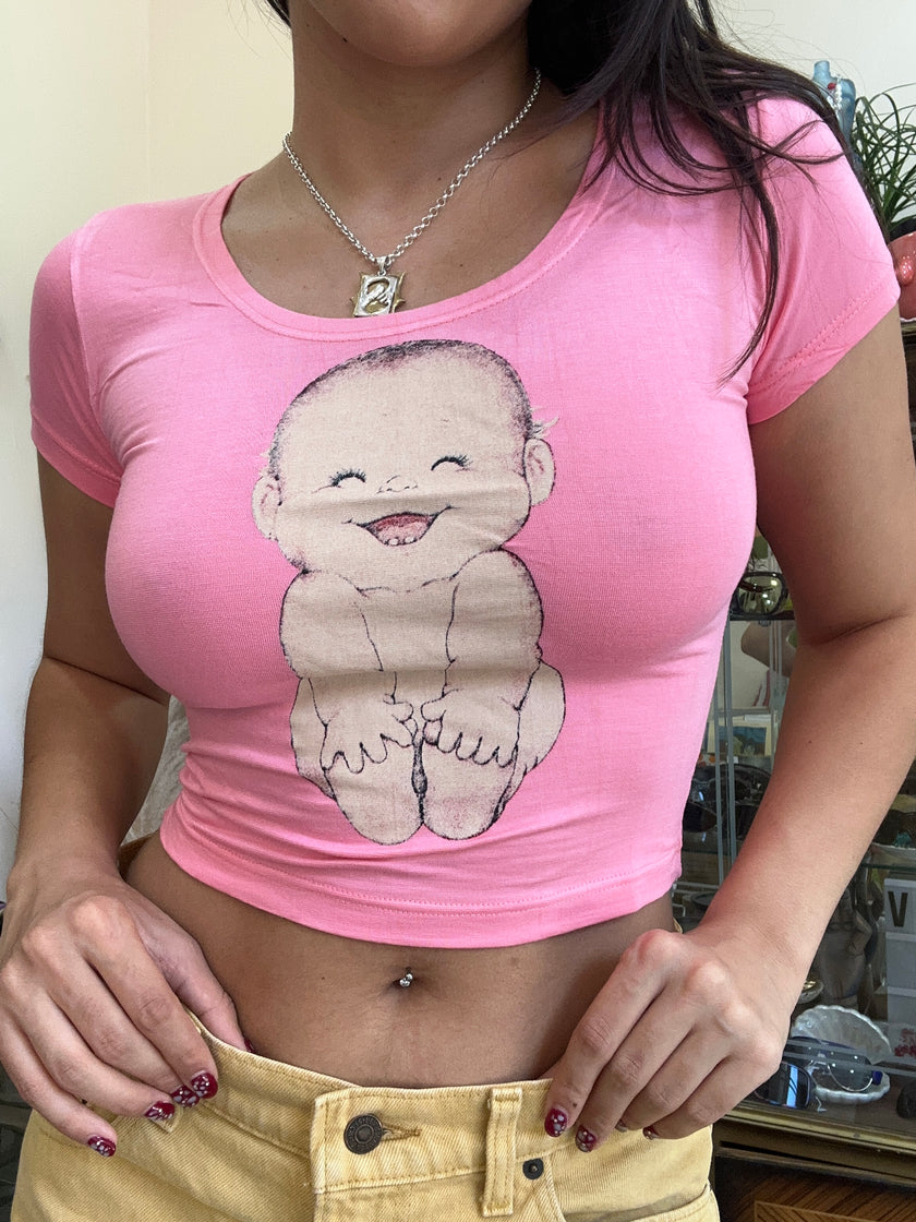 Super cute deadstock graphic baby tee (pink)