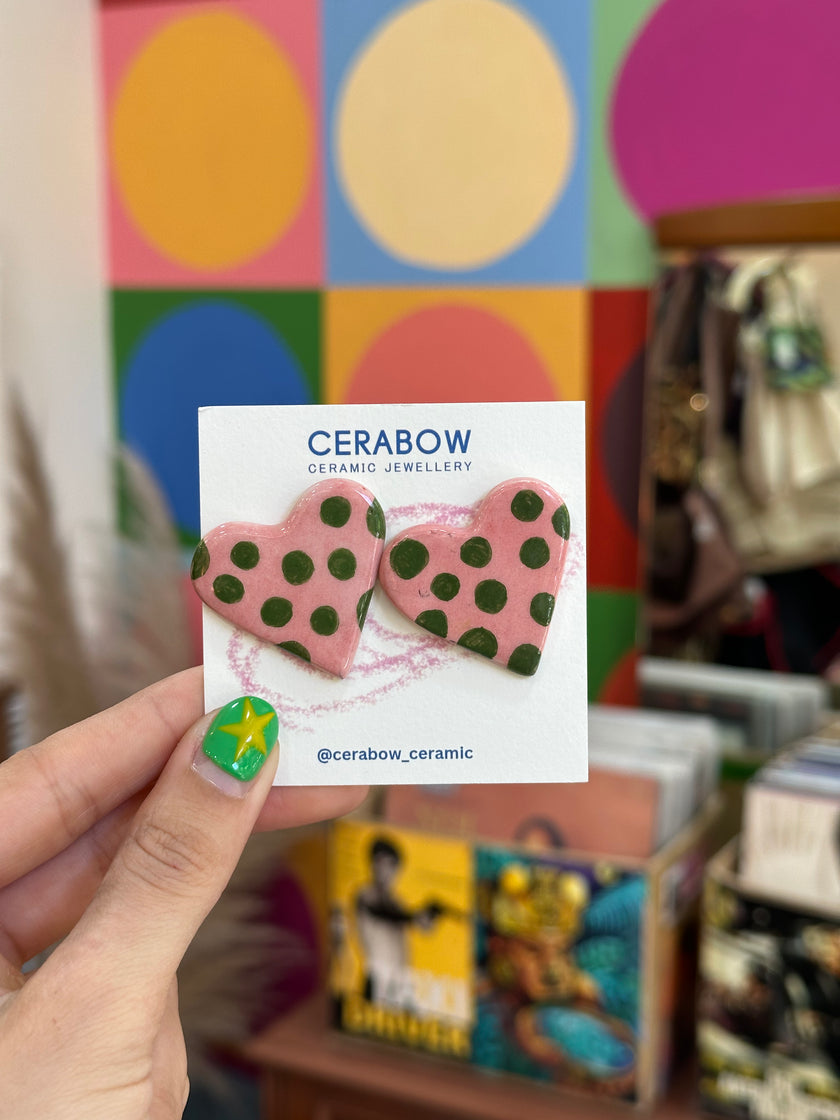 Cerabow handmade heart earrings