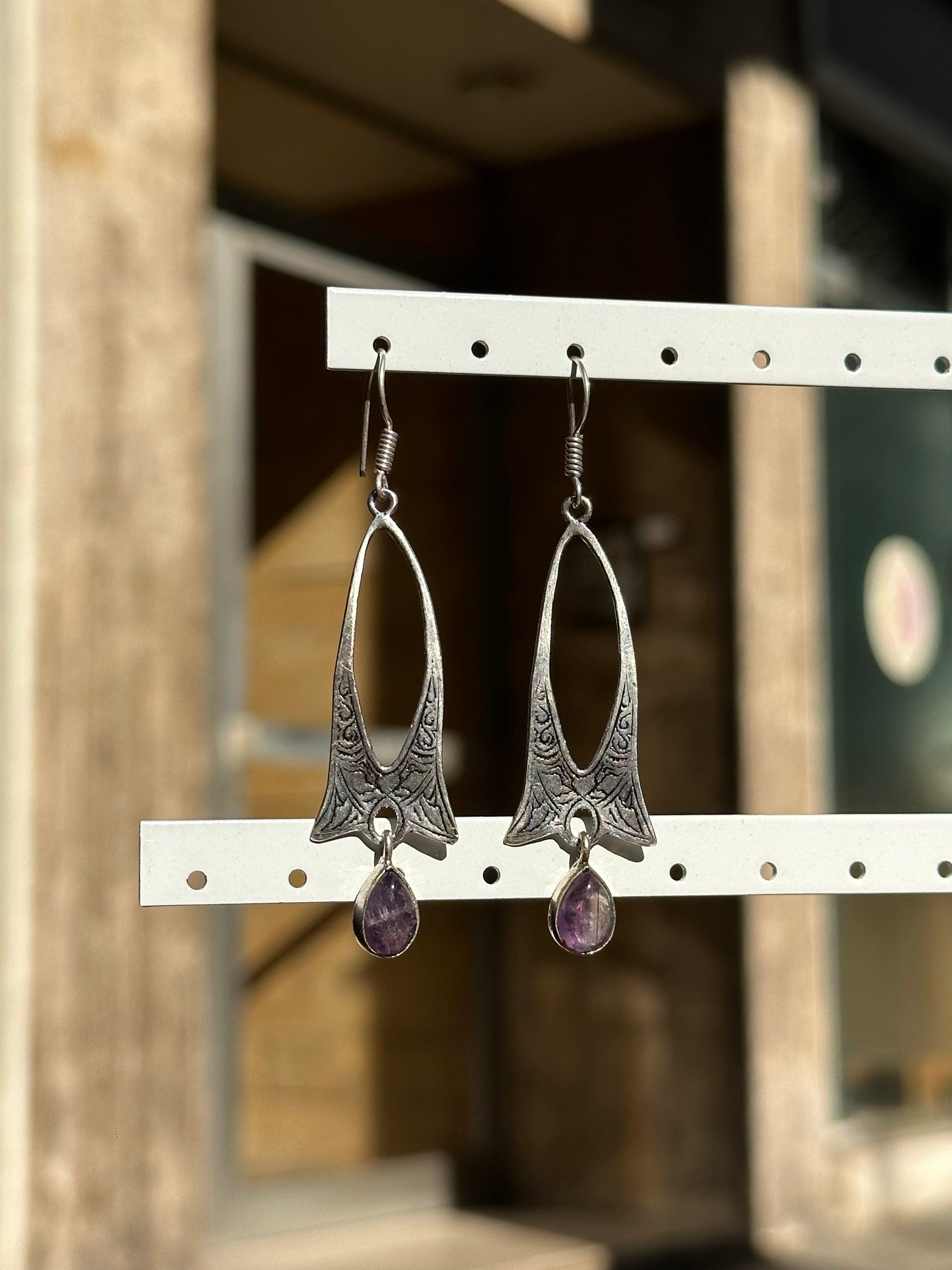 Silver toned brass boho earrings