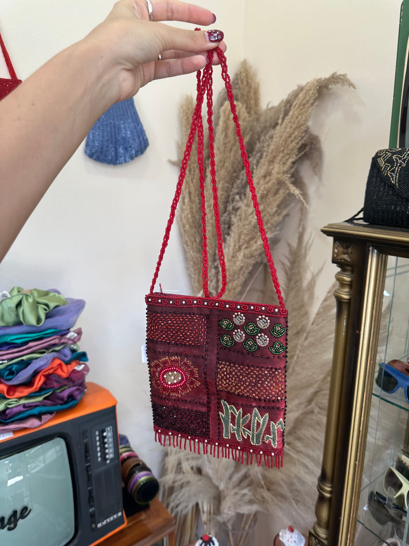 Stunning deadstock beaded cross body mini bag (red)