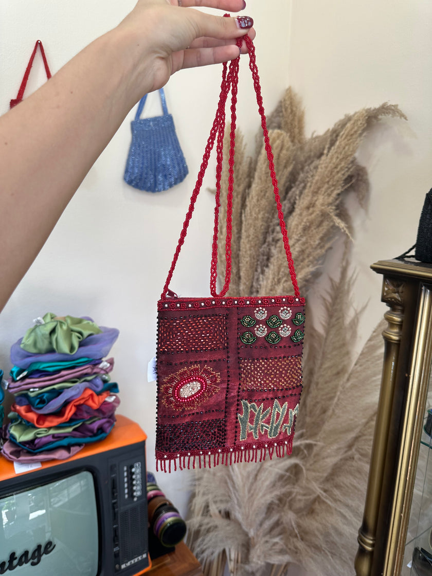 Stunning deadstock beaded cross body mini bag (red)