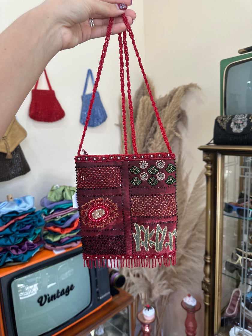 Stunning deadstock beaded cross body mini bag (red)