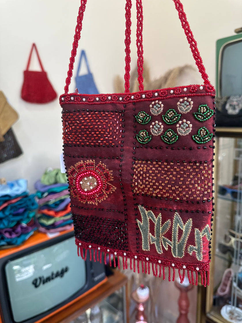 Stunning deadstock beaded cross body mini bag (red)