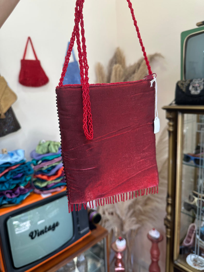 Stunning deadstock beaded cross body mini bag (red)