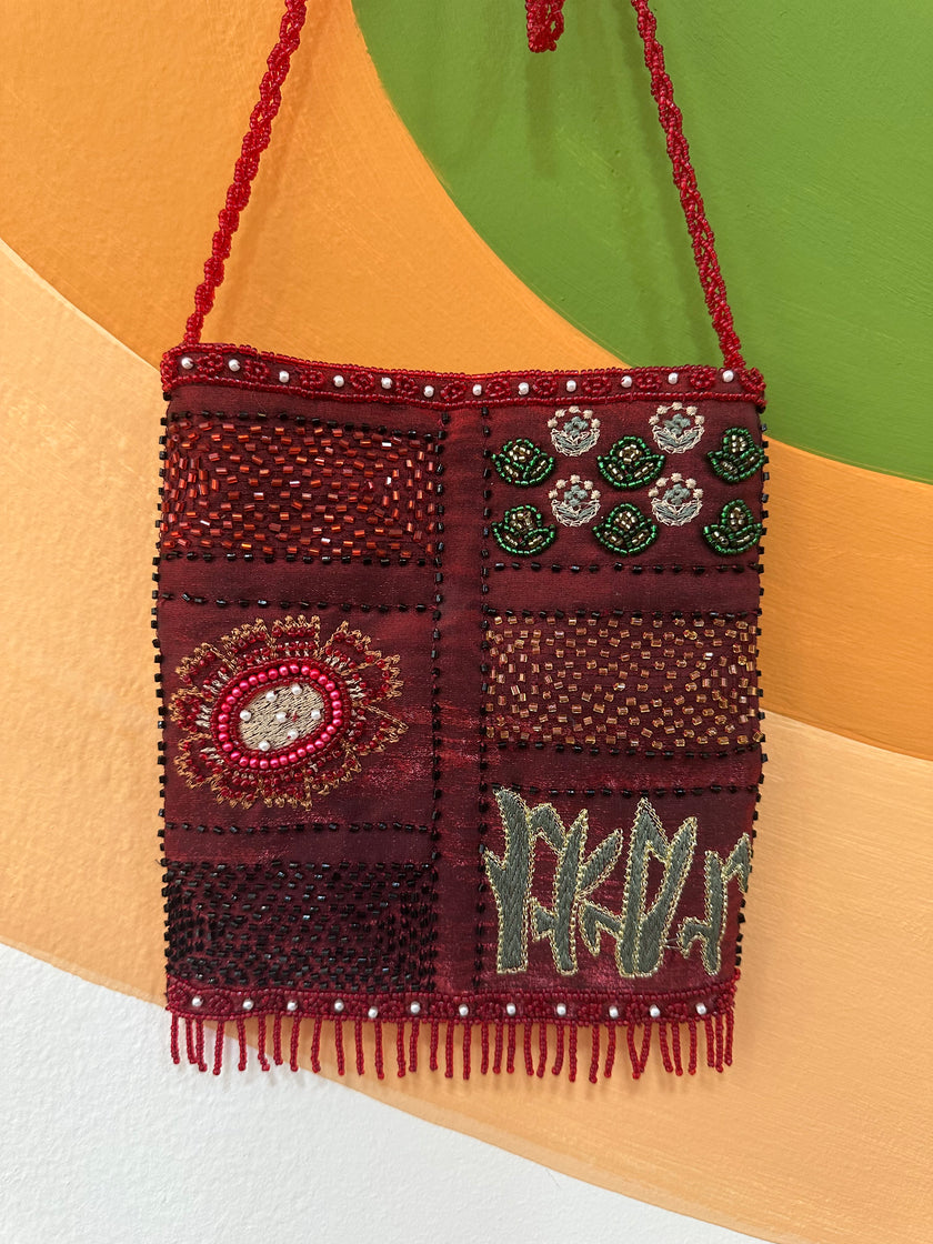 Stunning deadstock beaded cross body mini bag (red)