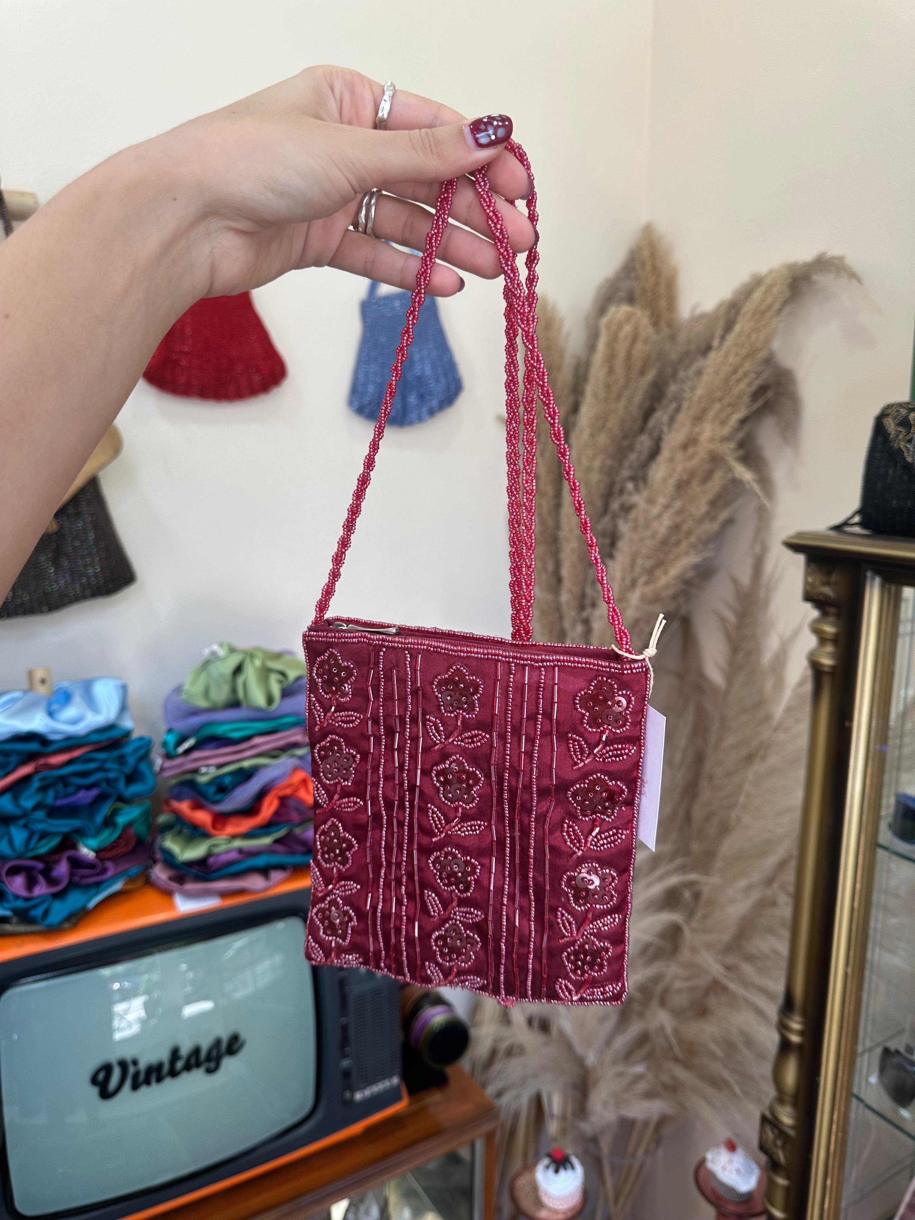 Vintage beaded cross body mini bag