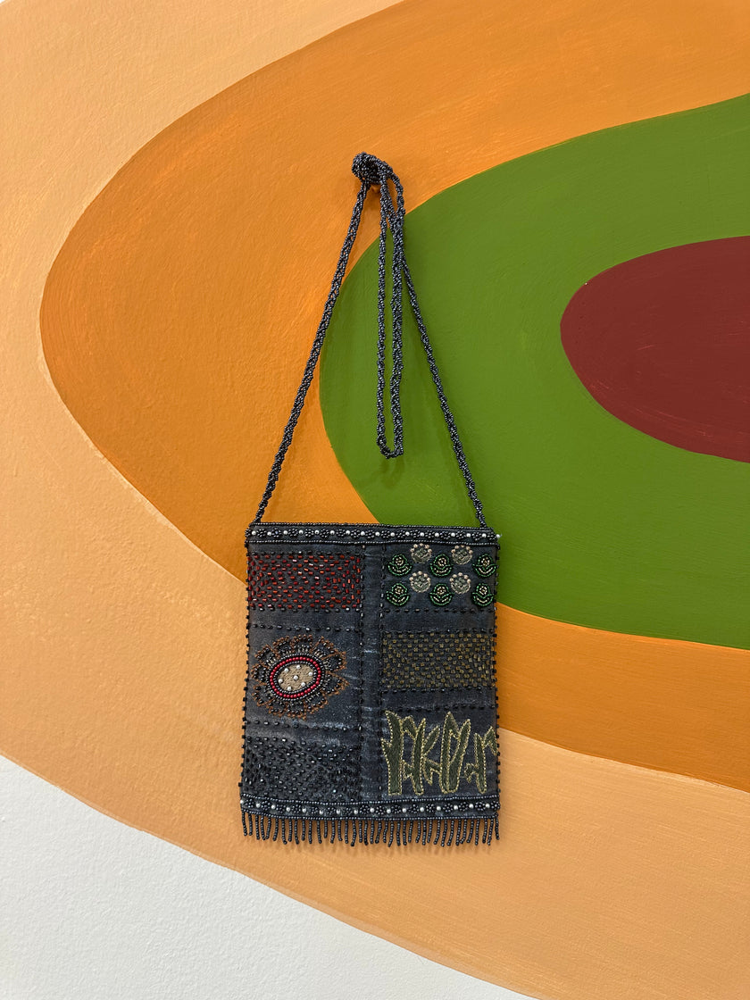 Stunning deadstock beaded cross body mini bag (grey)