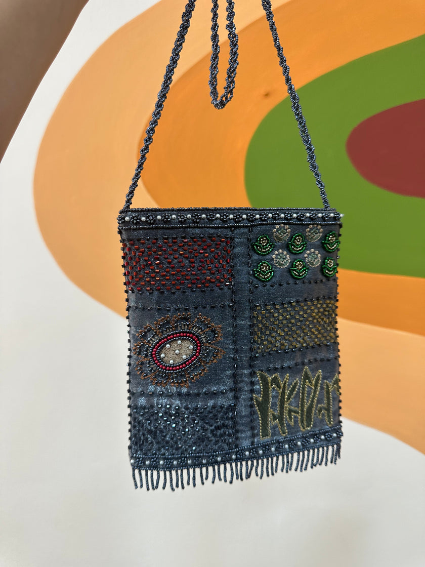 Stunning deadstock beaded cross body mini bag (grey)