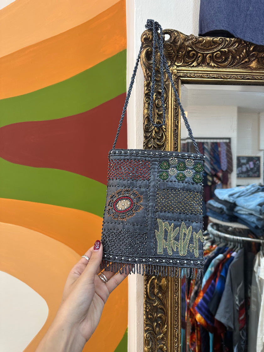 Stunning deadstock beaded cross body mini bag (grey)