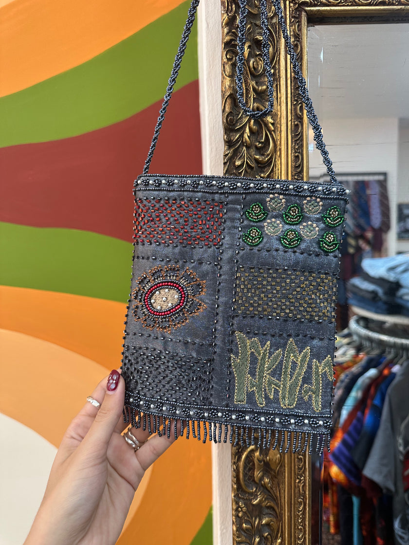 Stunning deadstock beaded cross body mini bag (grey)