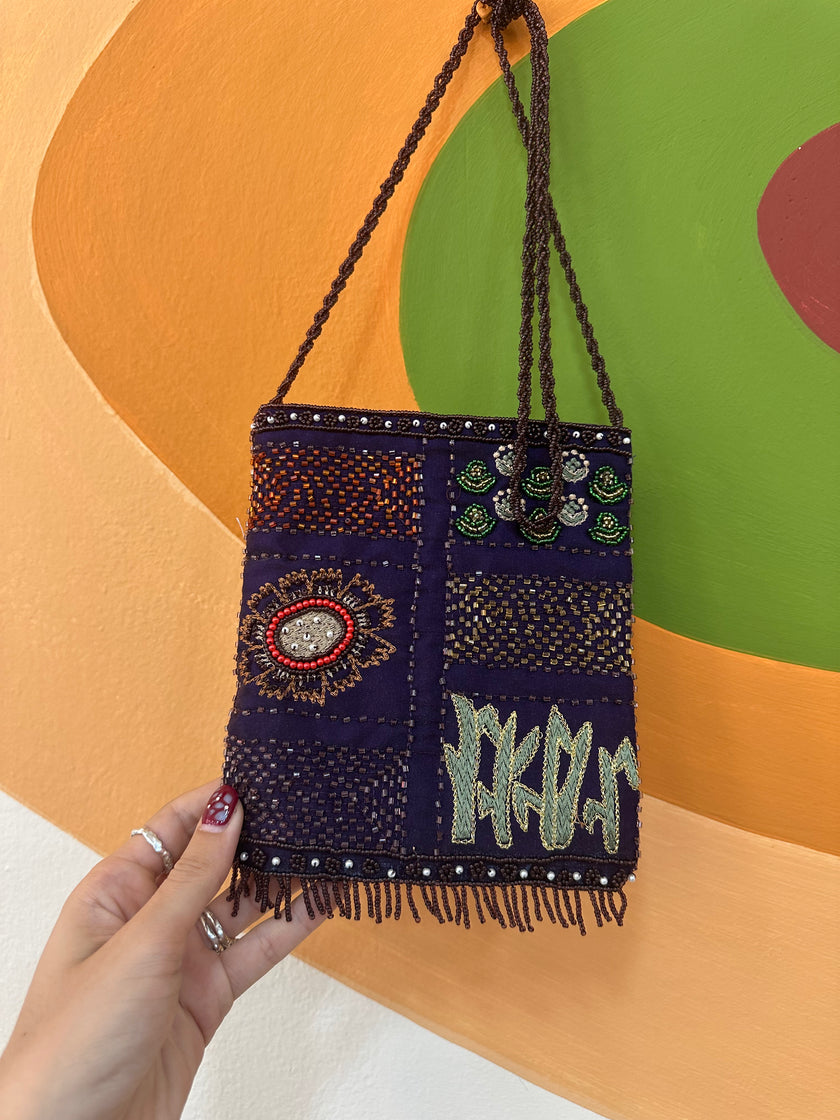 Stunning deadstock beaded cross body mini bag (purple)