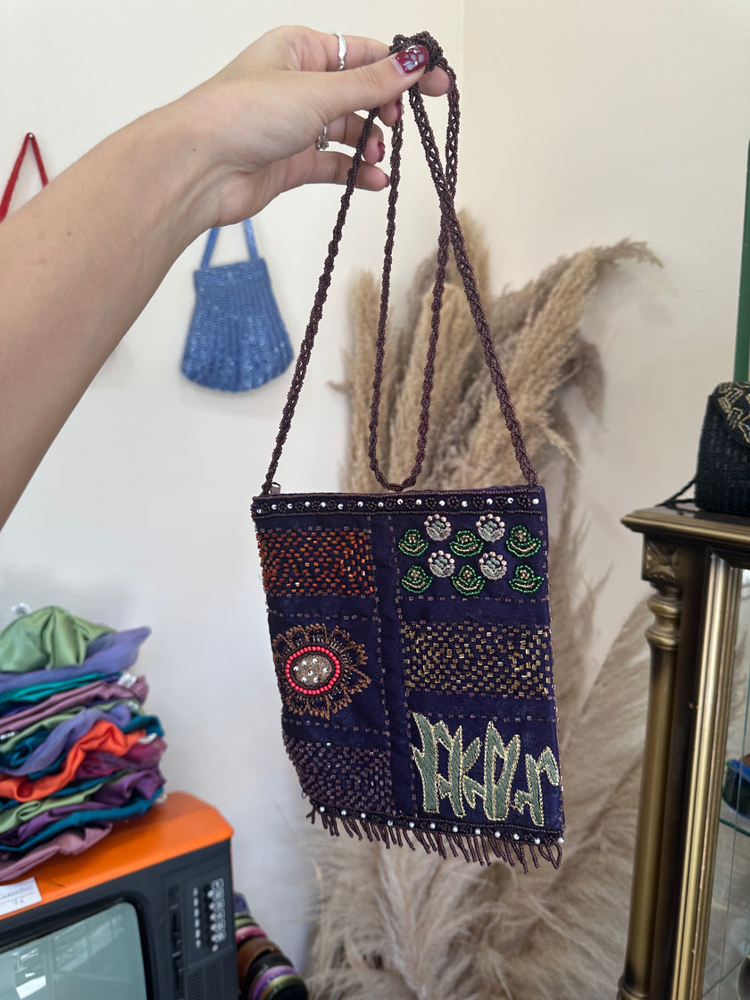 Stunning deadstock beaded cross body mini bag (purple)