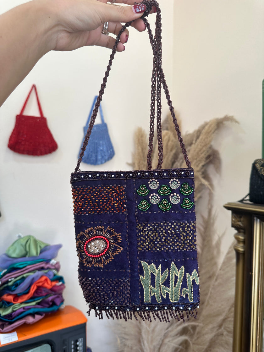 Stunning deadstock beaded cross body mini bag (purple)