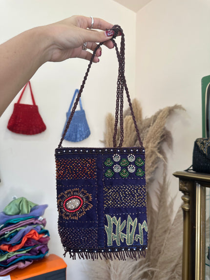 Stunning deadstock beaded cross body mini bag (purple)