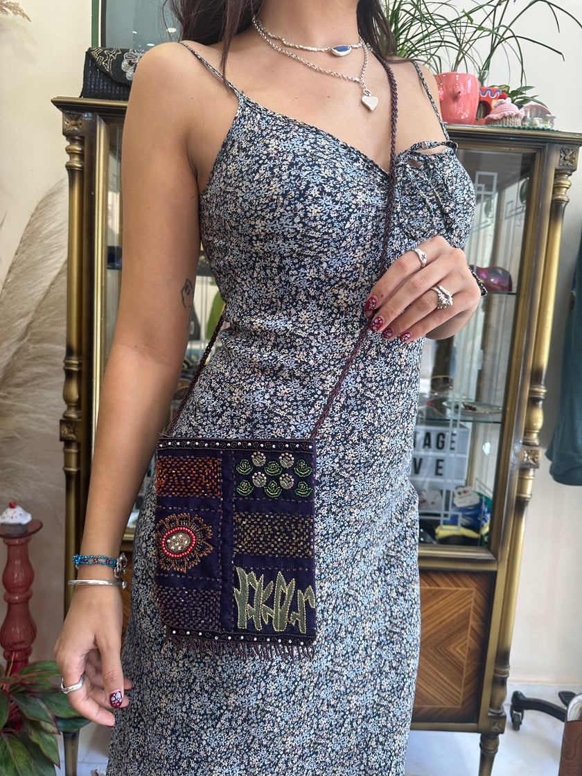 Stunning deadstock beaded cross body mini bag (purple)