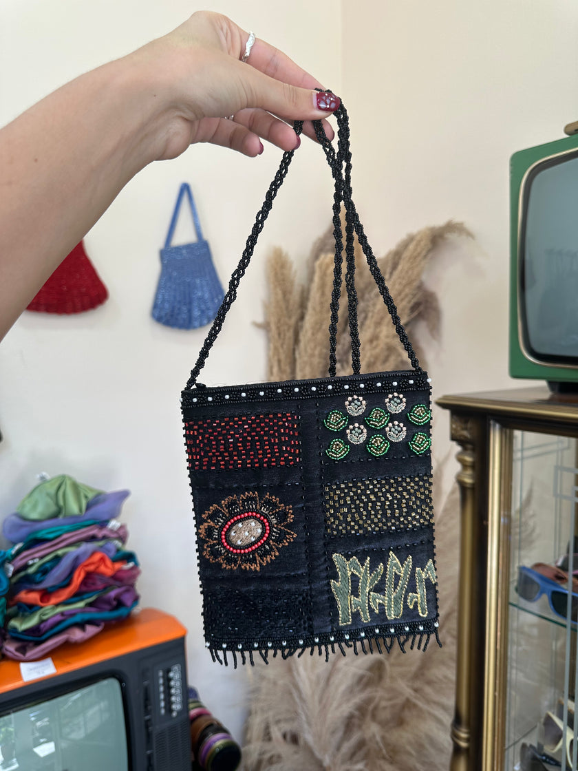 Beautiful deadstock beaded cross body mini bag (black)