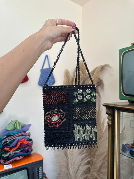 Beautiful deadstock beaded cross body mini bag (black)