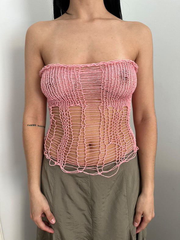Super hot handmade knit distressed top in pink