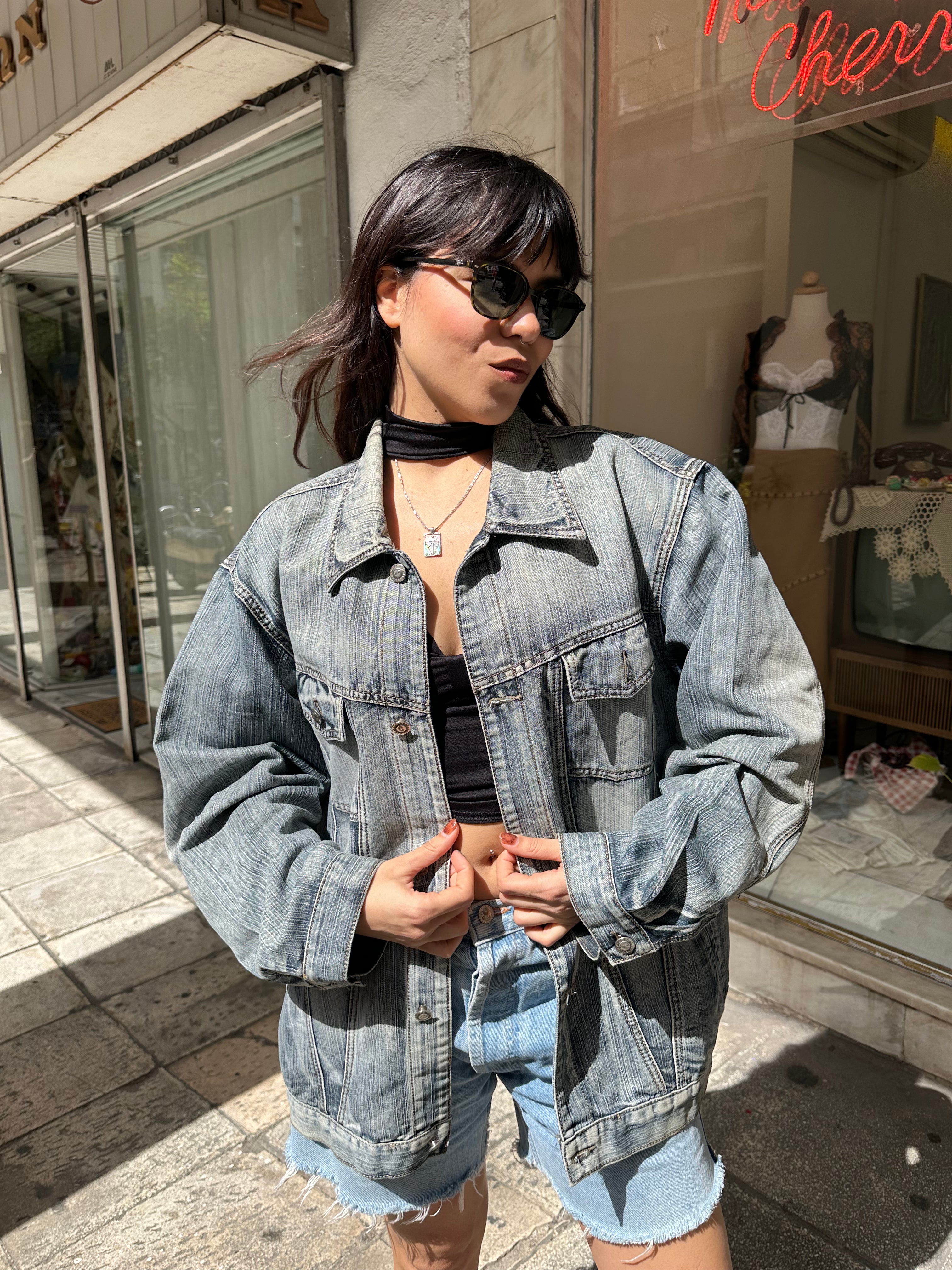 Oversized grey denim jacket