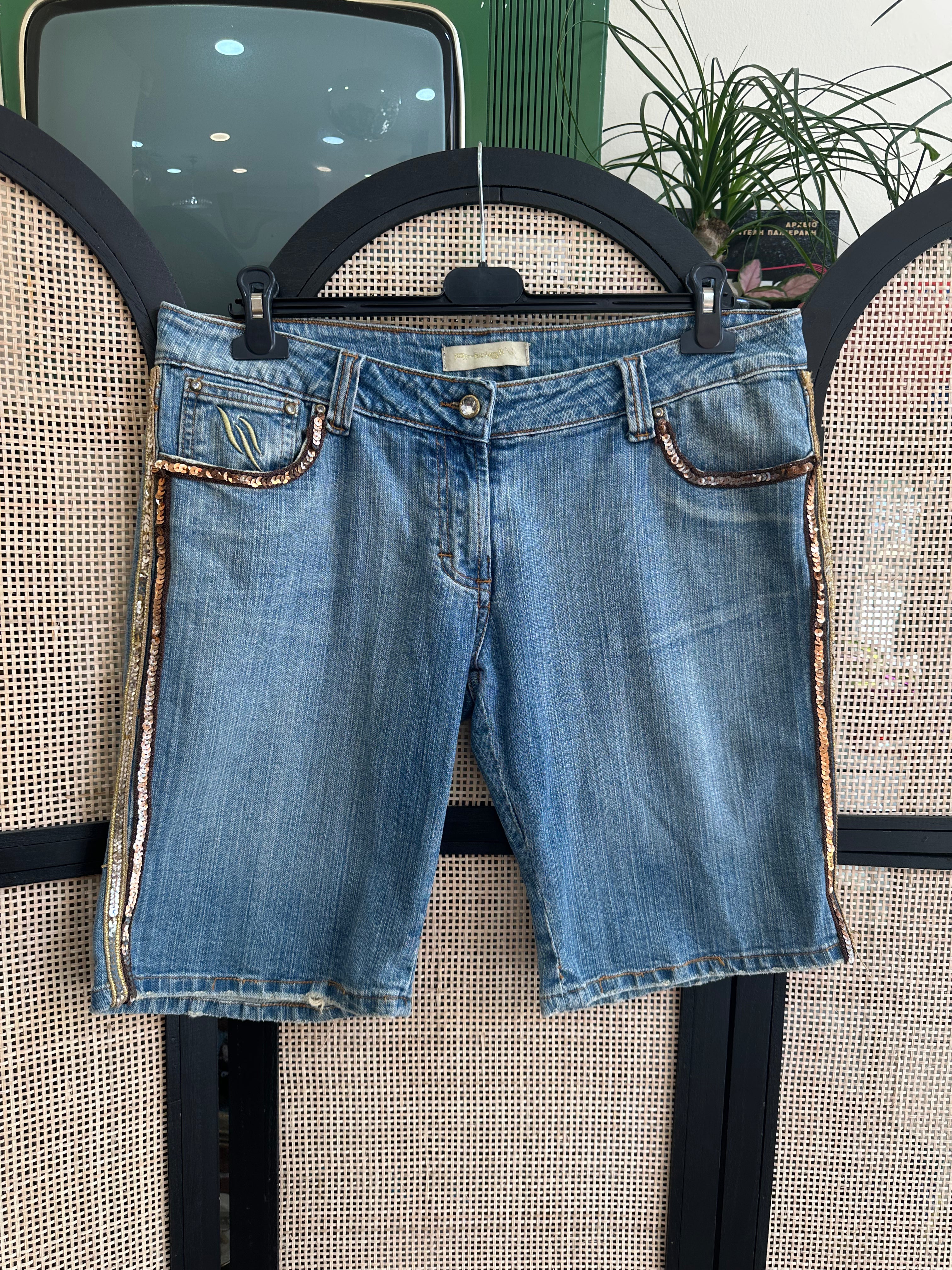 Artigli low waisted denim shorts with sequin detailing