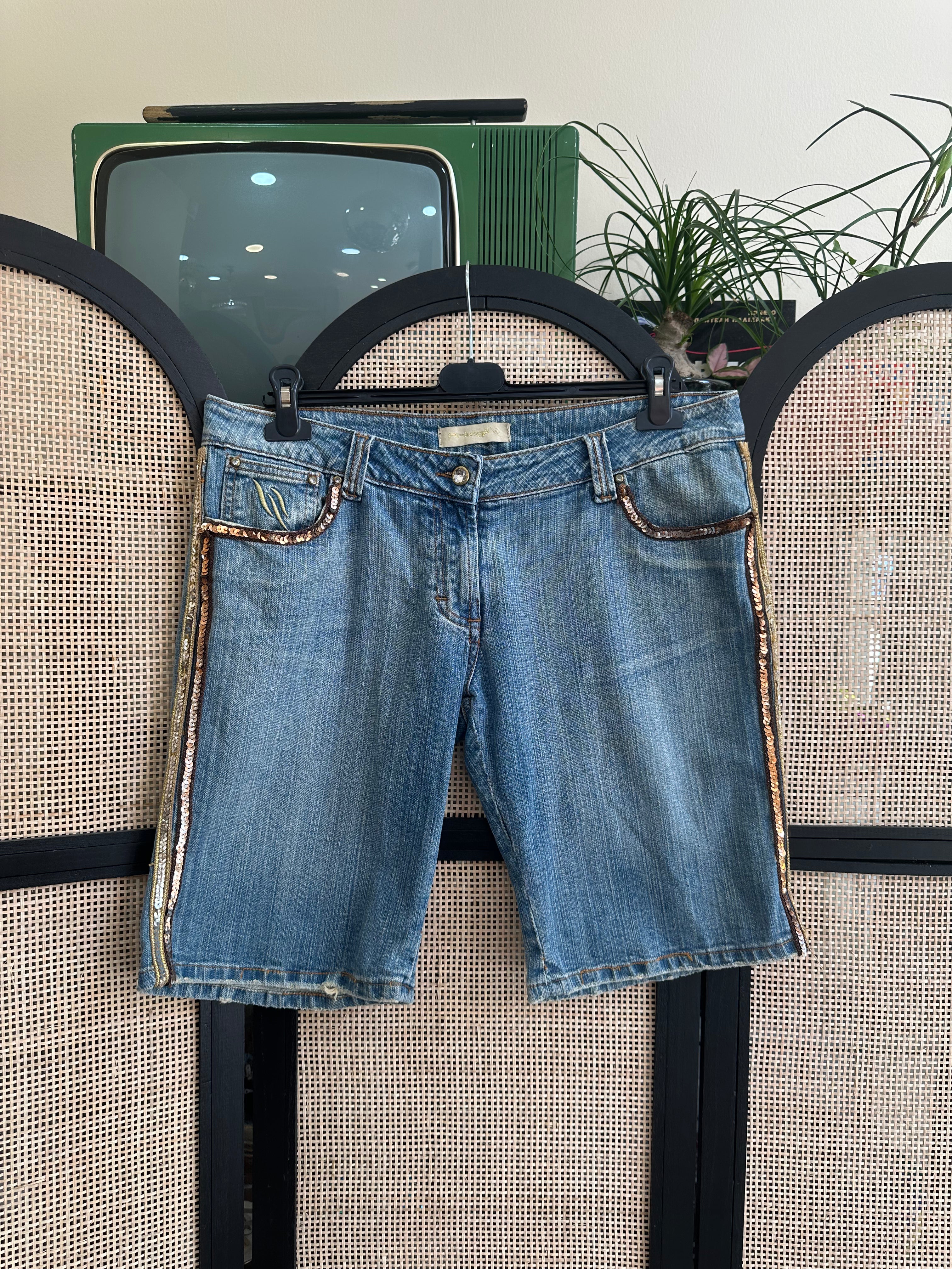 Artigli low waisted denim shorts with sequin detailing