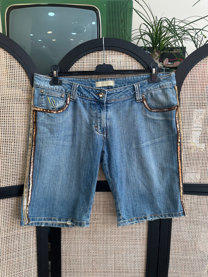 Artigli low waisted denim shorts with sequin detailing