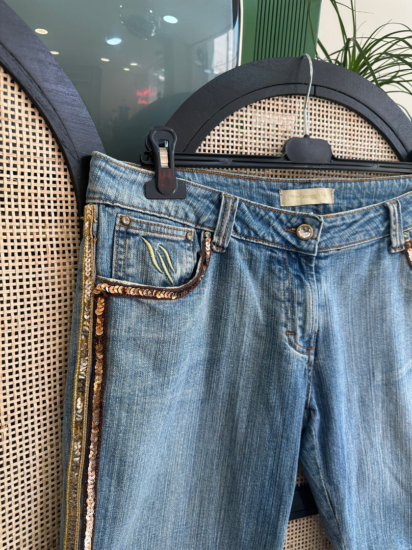 Artigli low waisted denim shorts with sequin detailing